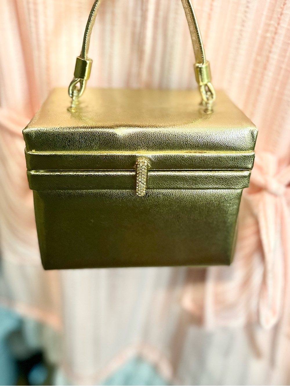 Harry Levine Metallic Gold Mini Top-Handle Box Bag - Picture 9 of 10